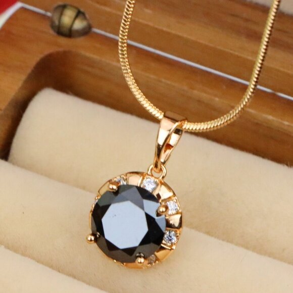 Elegant Black Round Pendant with Gold Plated Finish and Sparkle Accents,XPPT1646 - Picture 1 of 13